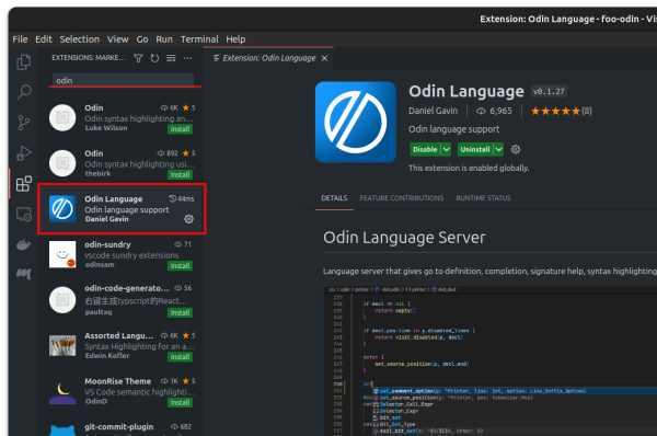 VSCode Odin Language Extention